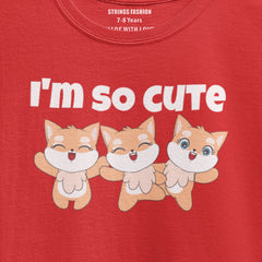 DIGITAL PRINTED I’M CUTE JUNIOR FIERY RED COLOR GIRLS T.SHIRT