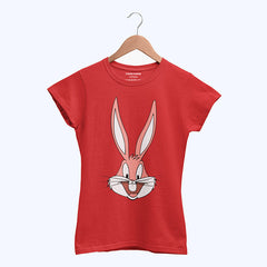 DIGITAL PRINTED BUG BUNNY JUNIOR FIERY RED COLOR GIRLS T.SHIRT