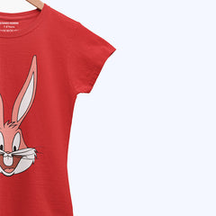 DIGITAL PRINTED BUG BUNNY JUNIOR FIERY RED COLOR GIRLS T.SHIRT
