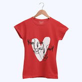 DIGITAL PRINTED HEART CALIGRAPHY JUNIOR FIERY RED COLOR GIRLS T.SHIRT