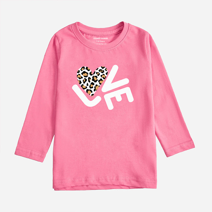 DIGITAL PRINTED LOVE COSMOS PINK GIRLS LONG SLEEVE T.SHIRT