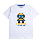 WHITE GRAPHICS ROBOTIC T-SHIRT