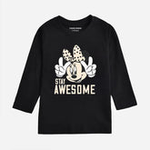 DIGITAL PRINTED STAY AWESOME JET BLACK GIRLS LONG SLEEVE T.SHIRT