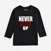 DIGITAL PRINTED NEVER GIVE UP JET BLACK GIRLS LONG SLEEVE T.SHIRT