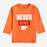 DIGITAL PRINTED NEVER GIVE UP MOCK ORANGE GIRLS LONG SLEEVE T.SHIRT