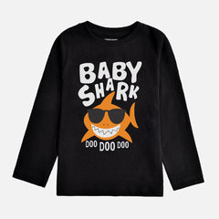 DIGITAL PRINTED BABY SHARK JET BLACK BOYS LONG SLEEVE T.SHIRT