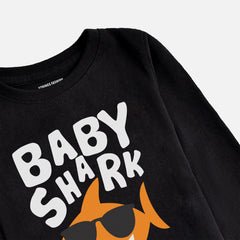 DIGITAL PRINTED BABY SHARK JET BLACK BOYS LONG SLEEVE T.SHIRT