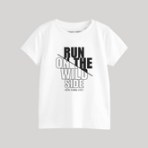 RUN ON THE WILD SIDE PRINTED WHITE JUNIOR BOYS T.SHIRT