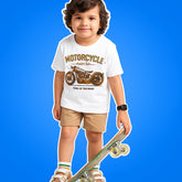 VINTAGE BIKE BOYS SHORT SLEEVE WHITE T.SHIRT & PLANE PRINTED SHORTS (SF-29117)