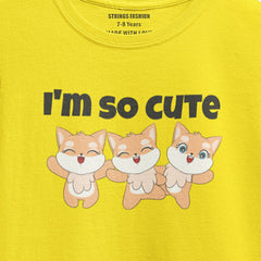 DIGITAL PRINTED I’M CUTE JUNIOR CANARY YELLOW COLOR GIRLS T.SHIRT