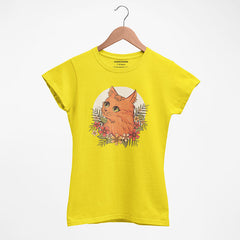 DIGITAL PRINTED CUTE CAT JUNIOR CANARY YELLOW COLOR GIRLS T.SHIRT