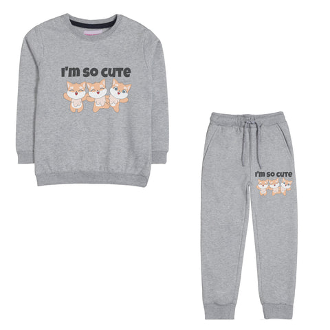 I'M SO CUTE JUNIOR GIRLS GREY HEADER FLEESE TRACK SUIT
