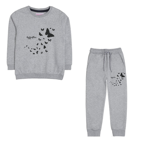 BUTTERFLIES JUNIOR GIRLS GREY HEADER COLOR FLEECE TRACK SUIT