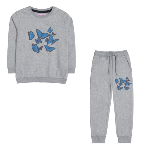 BUTTERFLYS BLUE JUNIOR GIRLS GREY HEADER COLOR FLEECE TRACK SUIT