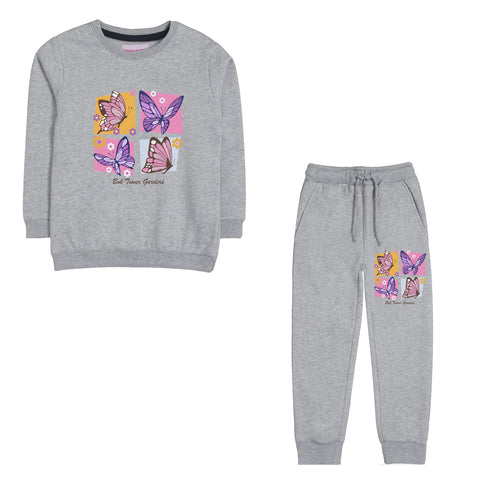 BUTTERFLY JUNIOR GIRLS GREY HEADER COLOR FLEECE TRACK SUIT