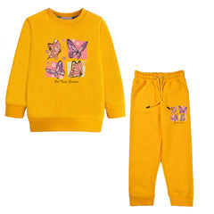 BUTTERFLY MUSTERED COLOR GIRLS FLEECE TRACK SUIT