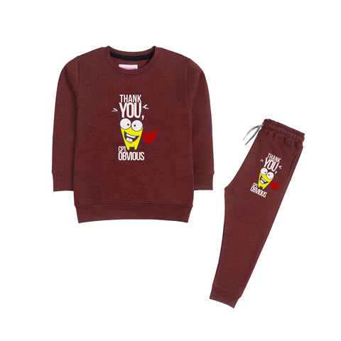 THANK YOU JUNIOR BOY BURGUNDY FLEECE TRACK SUIT