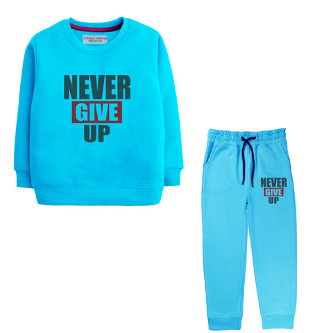 NEVER GIVE UP SKY BLUE COLOR GIRLS TERYY FABRIC TRACK SUIT
