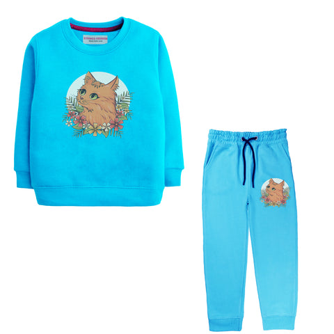 CUTE CAT SKY BLUE COLOR GIRLS TERYY FABRIC TRACK SUIT