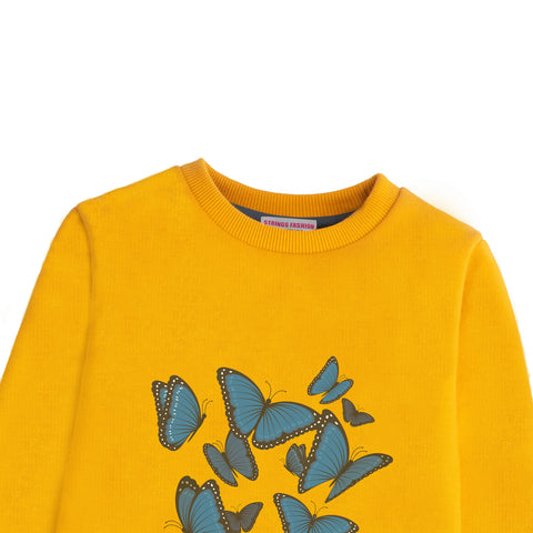 GIRLS ORANGE SHADE FLEECE SWEAT SHIRT BUTTERFLY