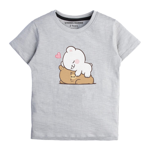 GREY PRINTED MILK AND MOCHA GIRLS T.SHIRT