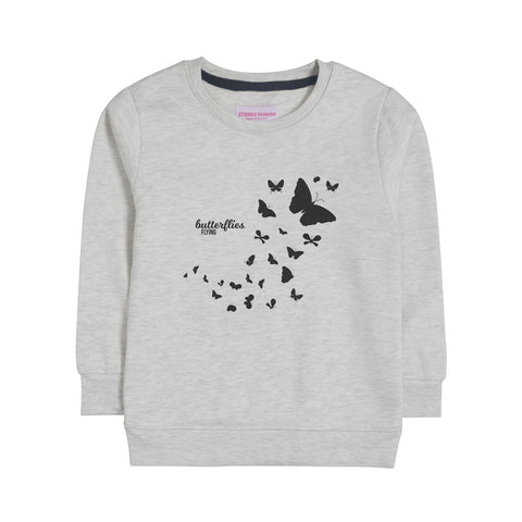 BUTTERFLIES GIRLS OATMEAL SHADE FLEECE SWEAT-SHIRT