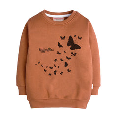 BUTTERFLIES LIGHT BROWN GIRLS LONG SLEEVE SWEAT-SHIRT