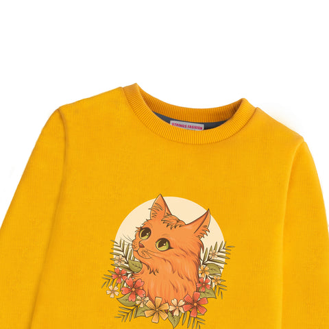 CUTE CAT GIRLS ORANGE SHADE FLEECE SWEAT SHIRT