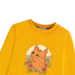 CUTE CAT GIRLS ORANGE SHADE FLEECE SWEAT SHIRT