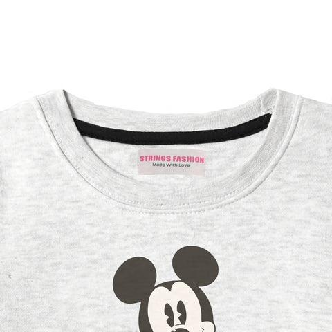 KAFI CUTE MINNIE JUNIOR GIRLS OATMEAL COLOR FLEECE TRACK SUIT