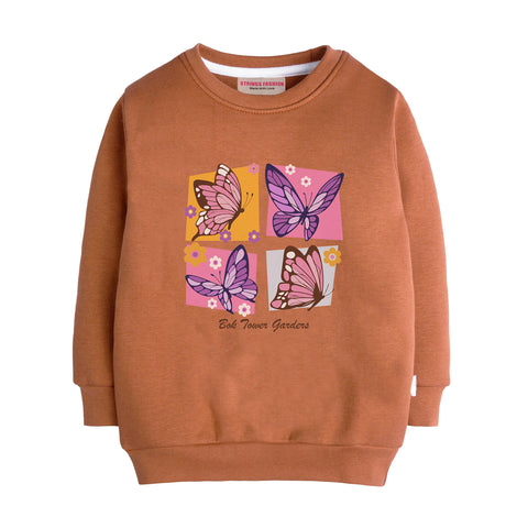FOUR BUTTERFLIES LIGHT BROWN GIRLS LONG SLEEVE SWEAT-SHIRT