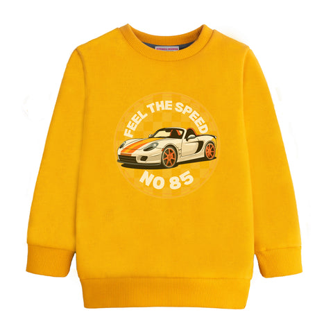 FEEL THE SPEED PRINTED MUSTERED FLEECE SWEATSHIRT