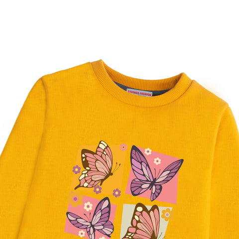 GIRLS ORANGE SHADE FLEECE SWEAT SHIRT BUTTERFLY
