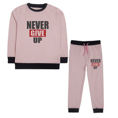 NEVER GIVE UP PINK COLOR GIRLS TRACK SUIT