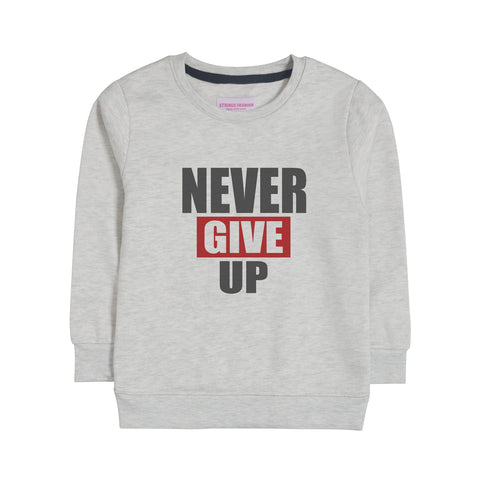 NEVER GIVE UP OATMEAL BOYS LONG SLEEVE SWEAT-SHIRT