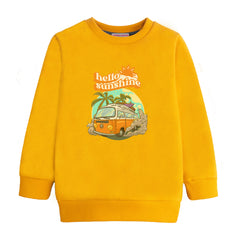 HELLO SUNSHINE PRINTED MUSTERED FLEECE SWEATSHIRT