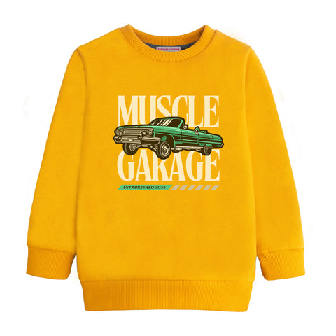MUSCLE GARAGE PRINTED MUSTERED FLEECE SWEATSHIRT