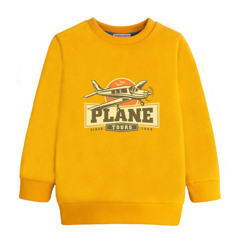 PLANE PRINTED FLEECE MUSTERED SWEATSHIRT