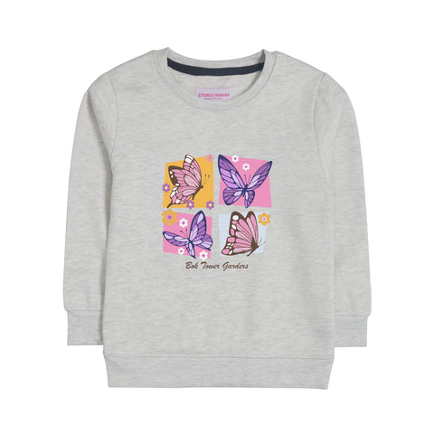 BUTTERFLY GIRLS OATMEAL SHADE FLEECE SWEAT-SHIRT