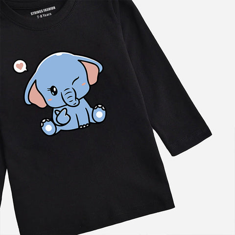BABY ELEPHANT JET BLACK GIRLS LONG SLEEVE T-SHIRT