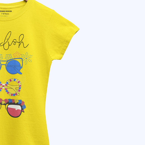 DIGITAL PRINTED CHIL FISH JUNIOR CANARY YELLOW COLOR GIRLS T.SHIRT