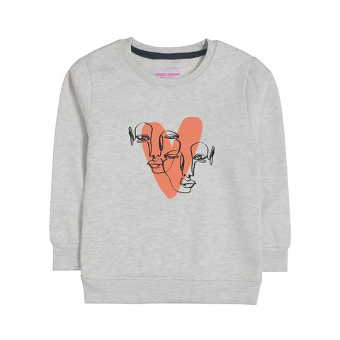 HEART GIRLS OATMEAL SHADE FLEECE SWEAT-SHIRT