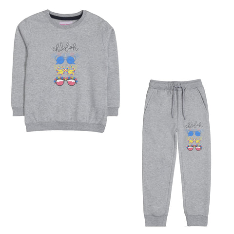 CHILLUM JUNIOR GIRLS GREY HEADER COLOR FLEECE TRACK SUIT