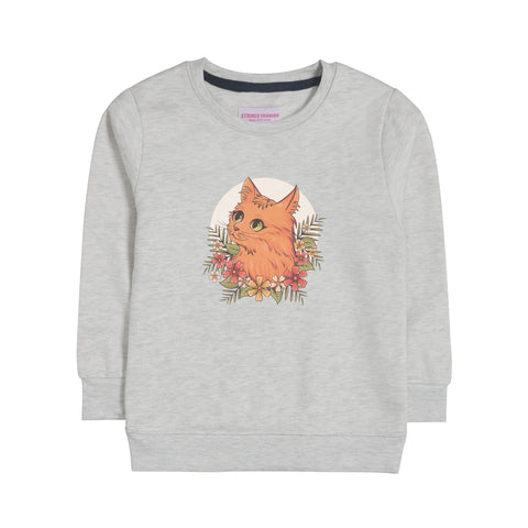 CUTE CAT GIRLS OATMEAL SHADE FLEECE SWEAT-SHIRT