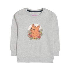 CUTE CAT GIRLS OATMEAL SHADE FLEECE SWEAT-SHIRT