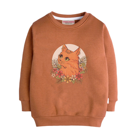 CUTE CAT LIGHT BROWN GIRLS LONG SLEEVE SWEAT-SHIRT