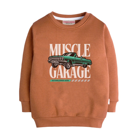 MUSCLE GARAGE LIGHT BROWN COLOR BOYS LONG SLEEVE SWEAT-SHIRT