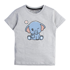 BABY ELEPHANT GREY PRINTED GIRLS SHORT SLEEVE T-SHIRT