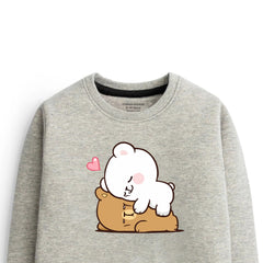Digital Printed Milk & Mocha Grey Header Color Girls Long Sleeve Sweat-Shirt