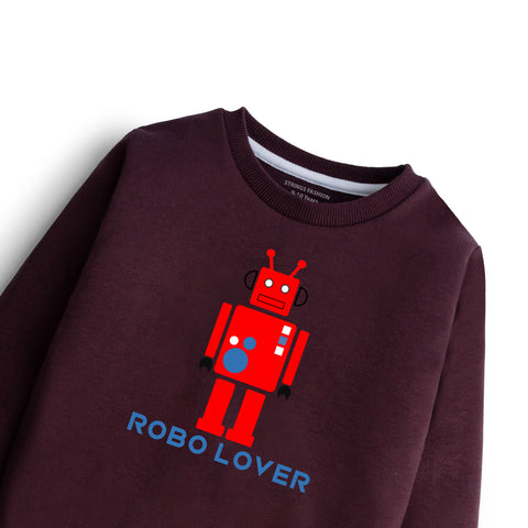 DIGITAL PRINTED ROBO LOVER Maroon Color Boys Long Sleeve Sweat-Shirt